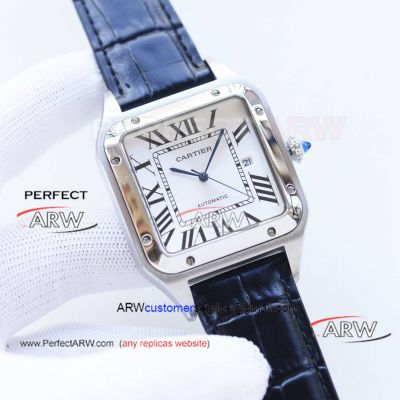 AAA Replica Cartier Santos White Dial Blue Leather Band Automatic Mechanical Watch 